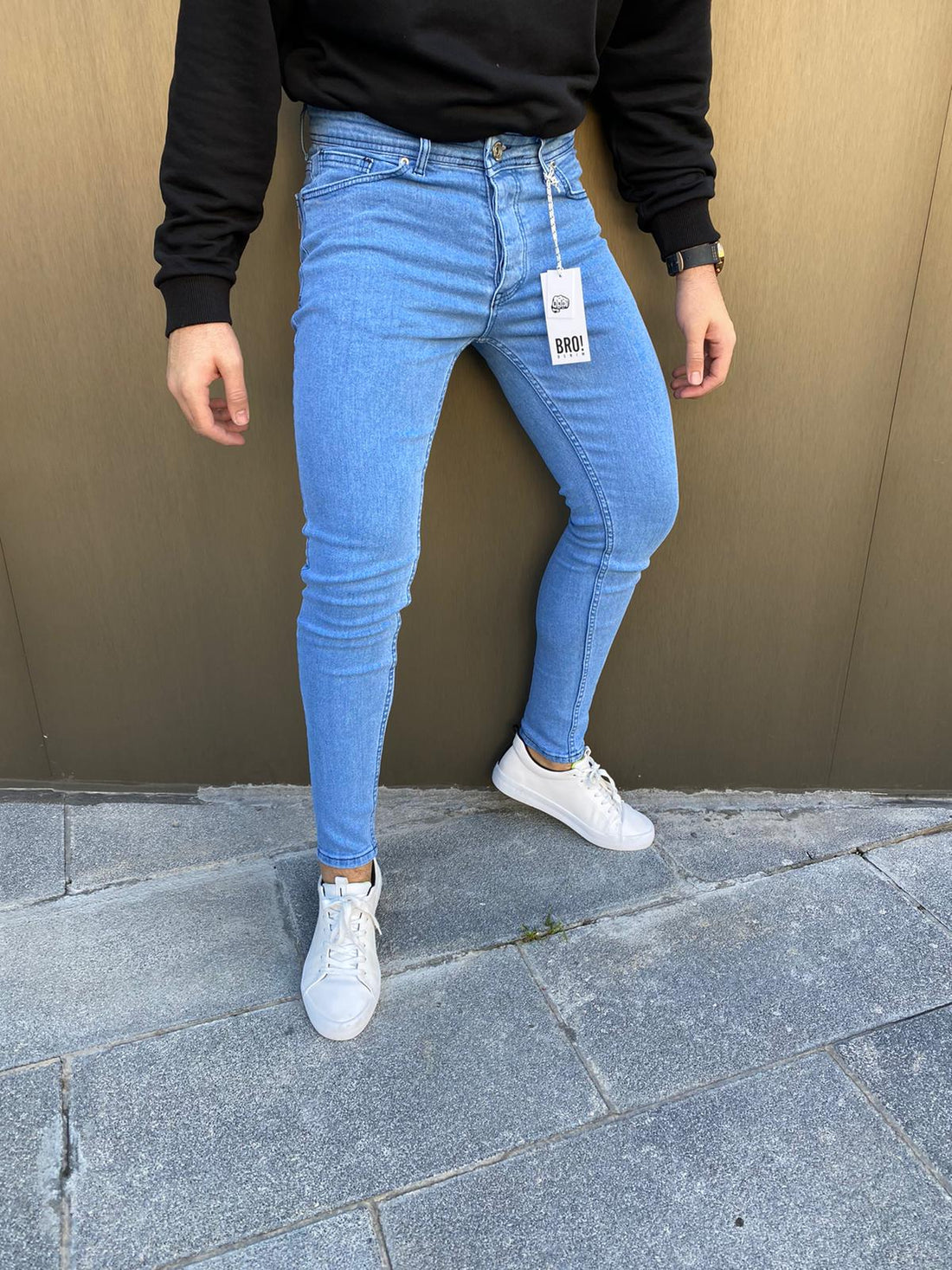 Blauwe skinny stretch jean voor heren