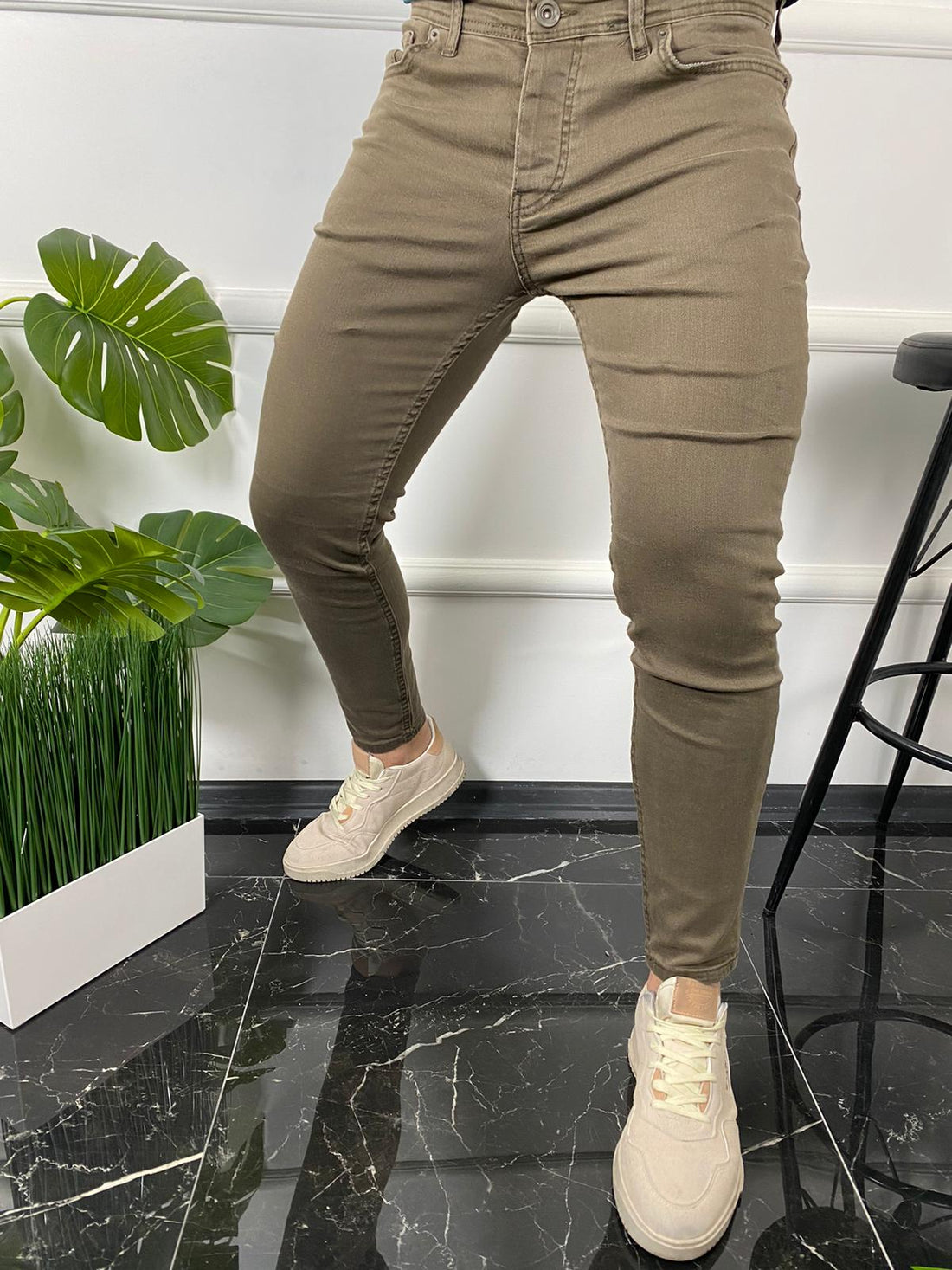 Bruine stretch skinny jeans heren
