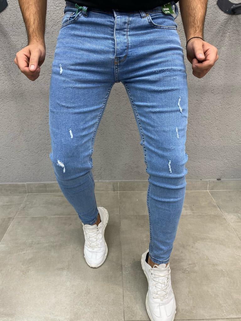 Blauwe ripped skinny jeans voor mannen