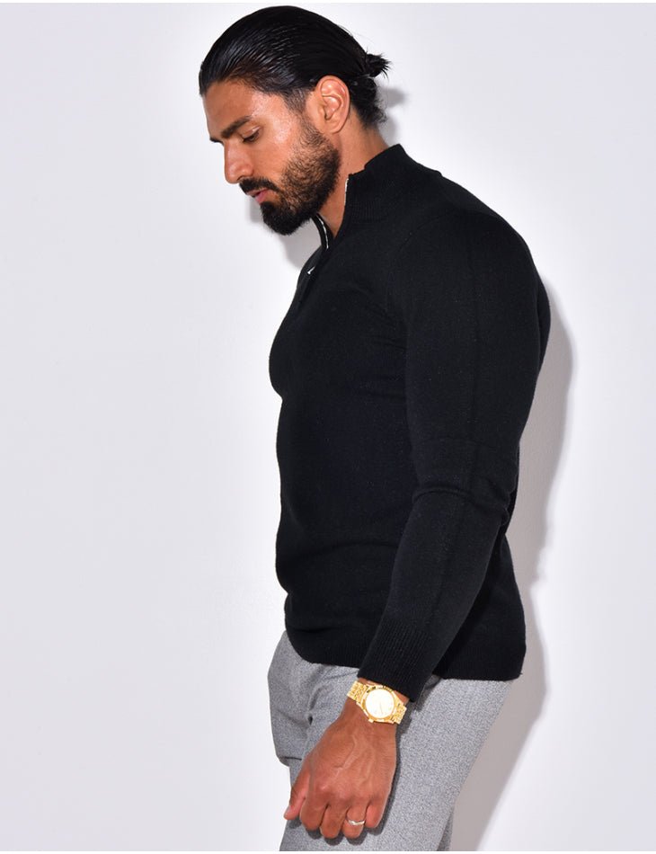 Knitwear Casual Sweater Half Zip voor Heren ~ Zwart