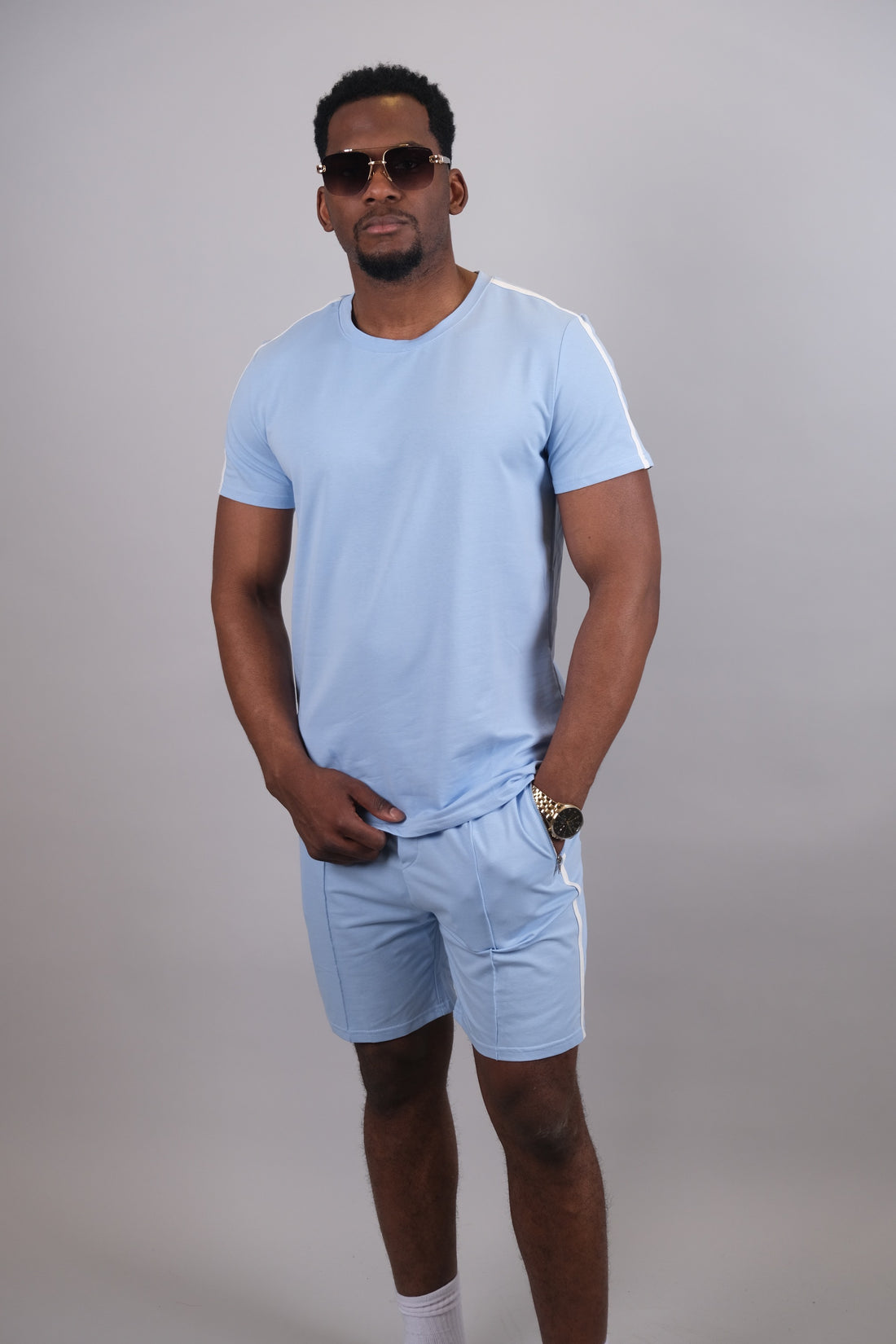 Striped Zomer Set voor Heren - Lichtblauw