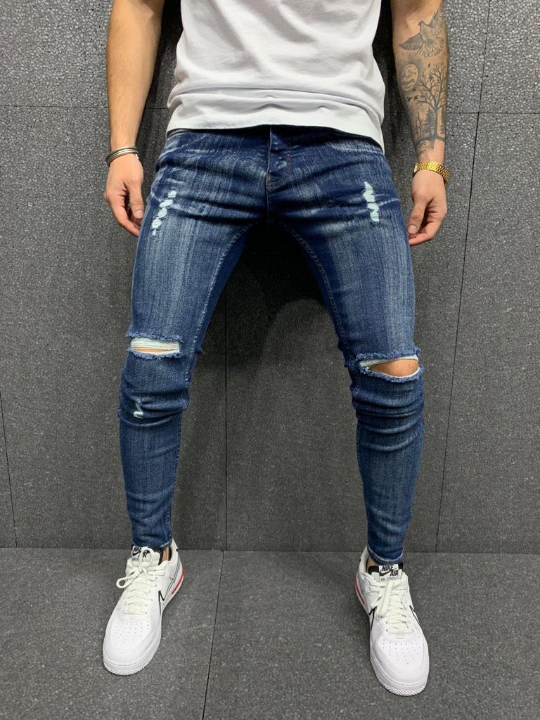 Skinnyfit ripped stretch jeans voor heren - Blue