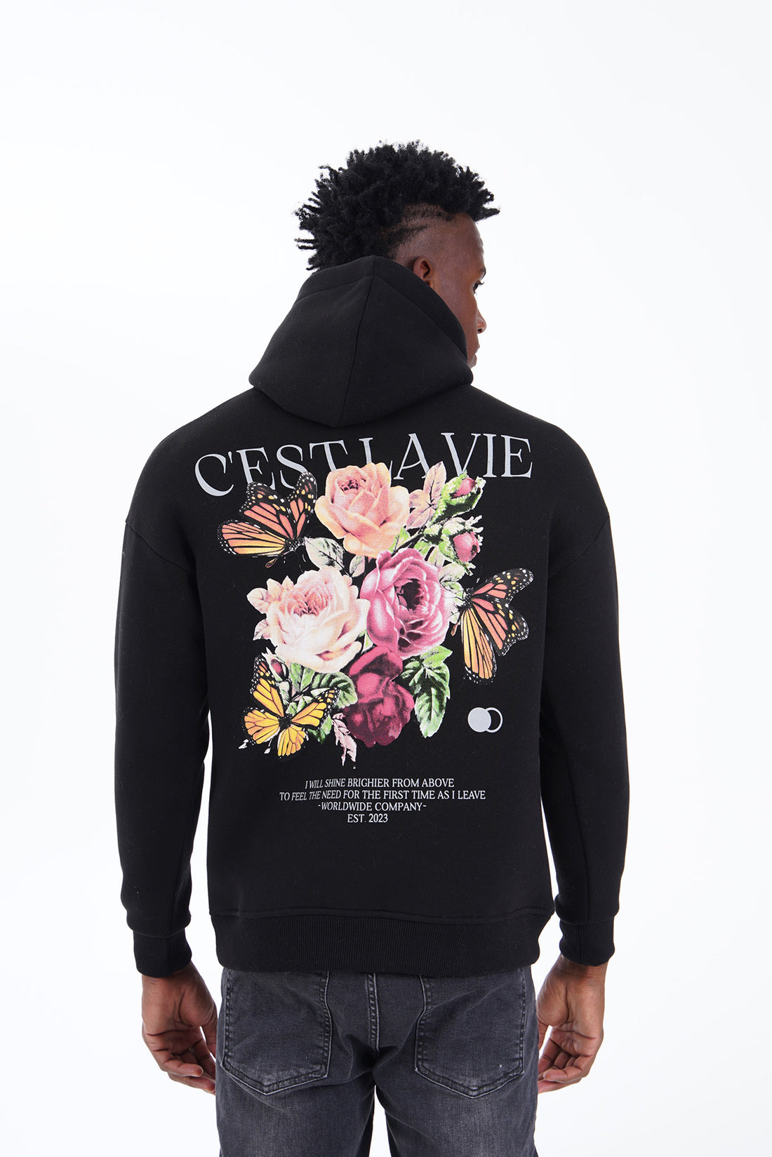 Zwarte cest la vie hoodie voor mannen