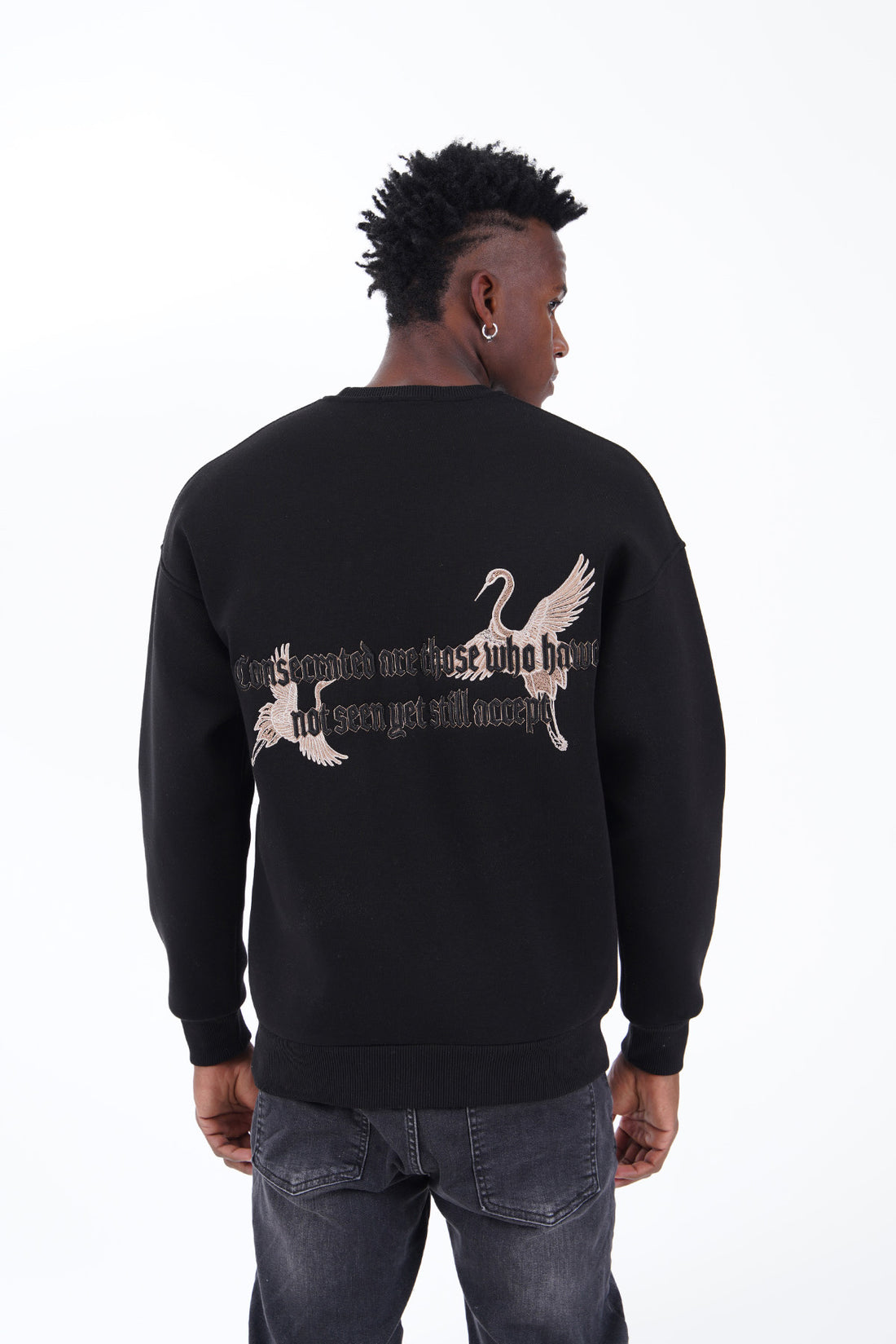 Sweatshirt Swan voor Heren met bedrukking ~ Zwart