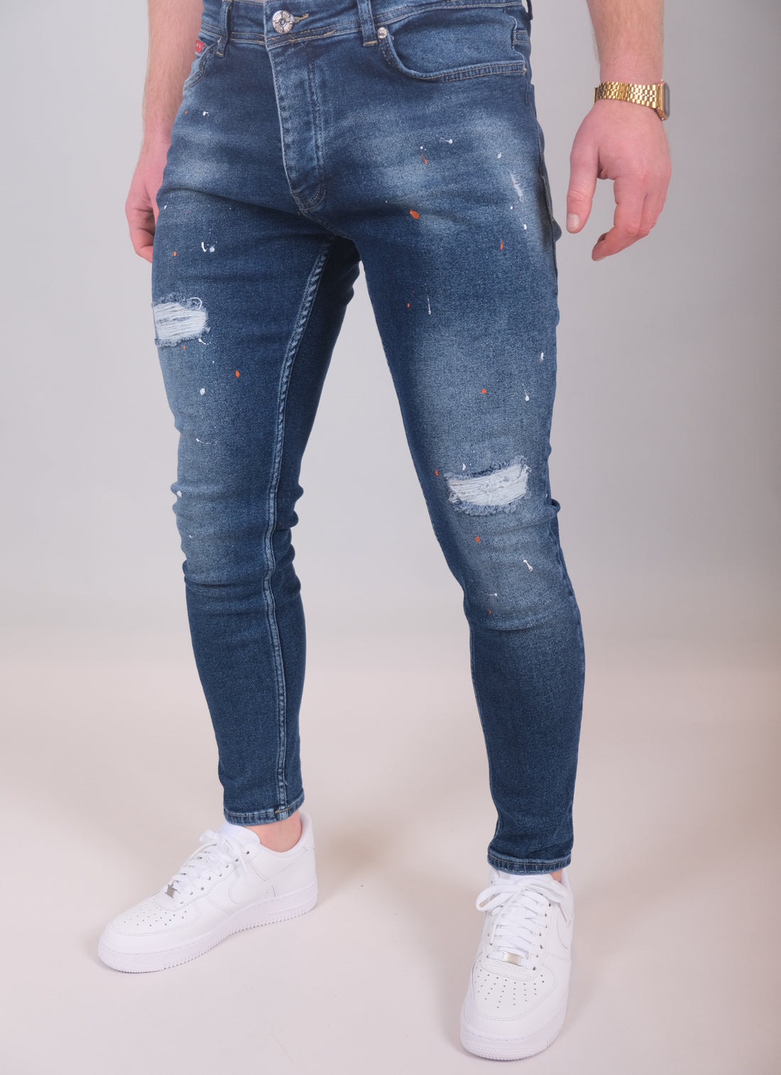 SKINNY SLIMFIT RIPPED STRETCH JEANS VOOR HEREN - BLAUW