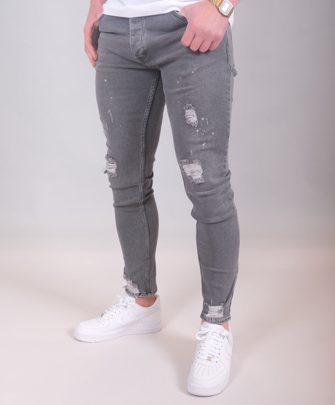 Skinny stretch jeans met verfspetters voor heren - Zwart