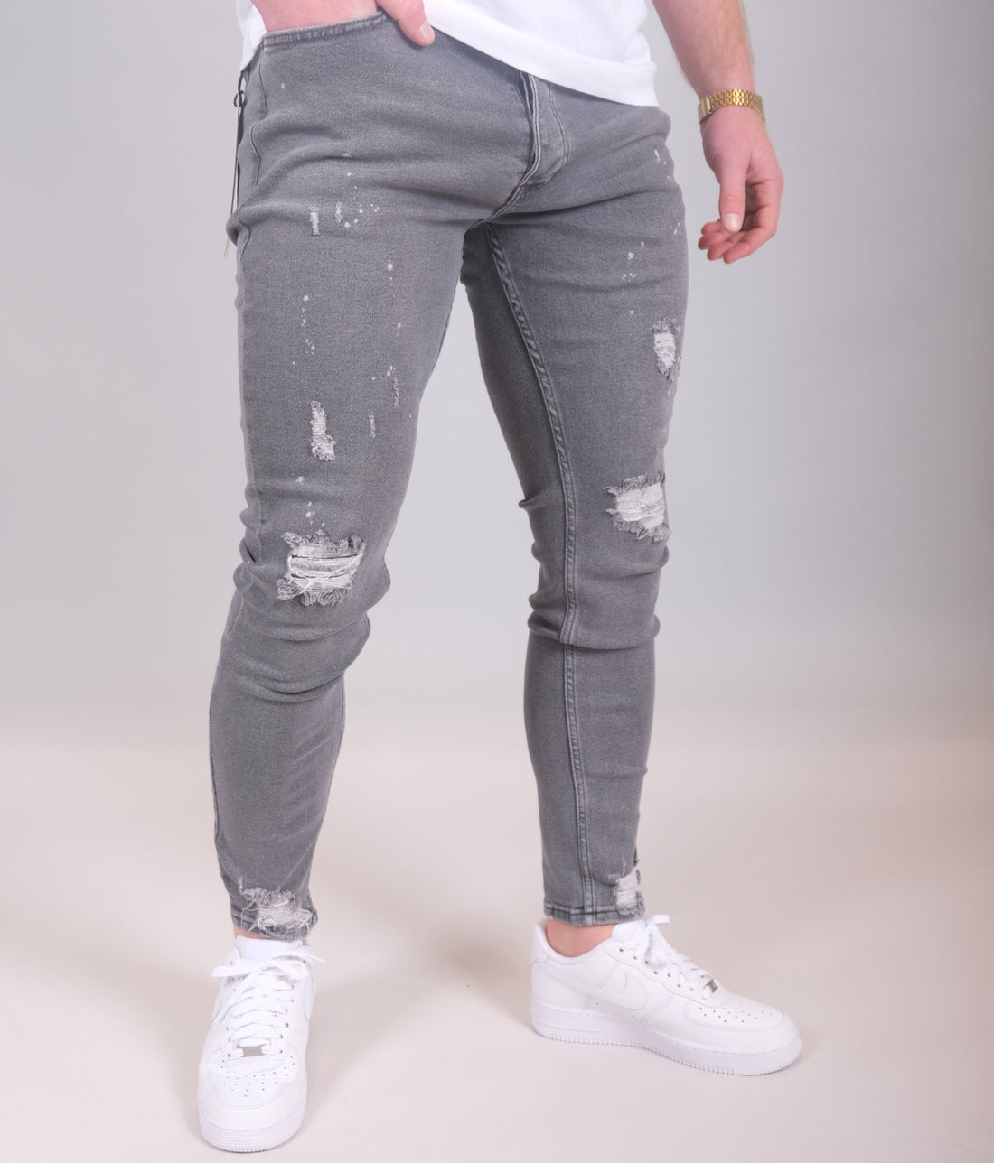 Skinny stretch jeans met verfspetters voor heren - Zwart