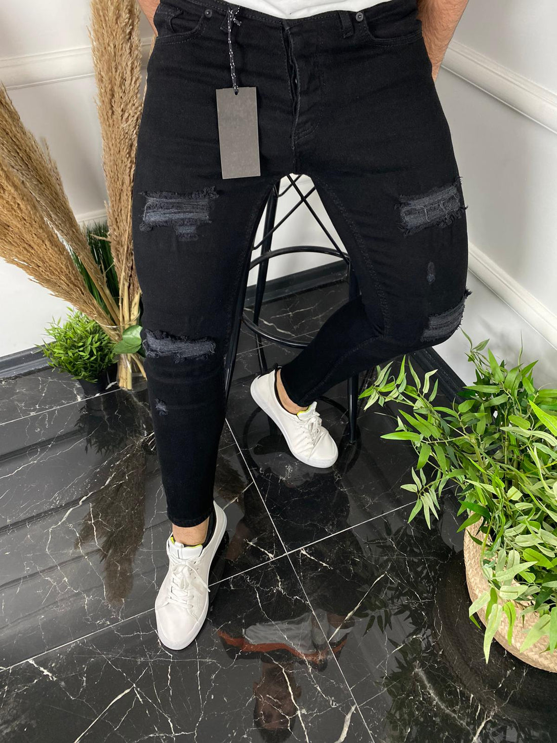 Gescheurde stretchy skinny jeans in het zwart heren