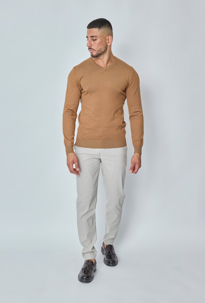 Knitwear Casual Sweater voor Heren met V kraag ~ Camel