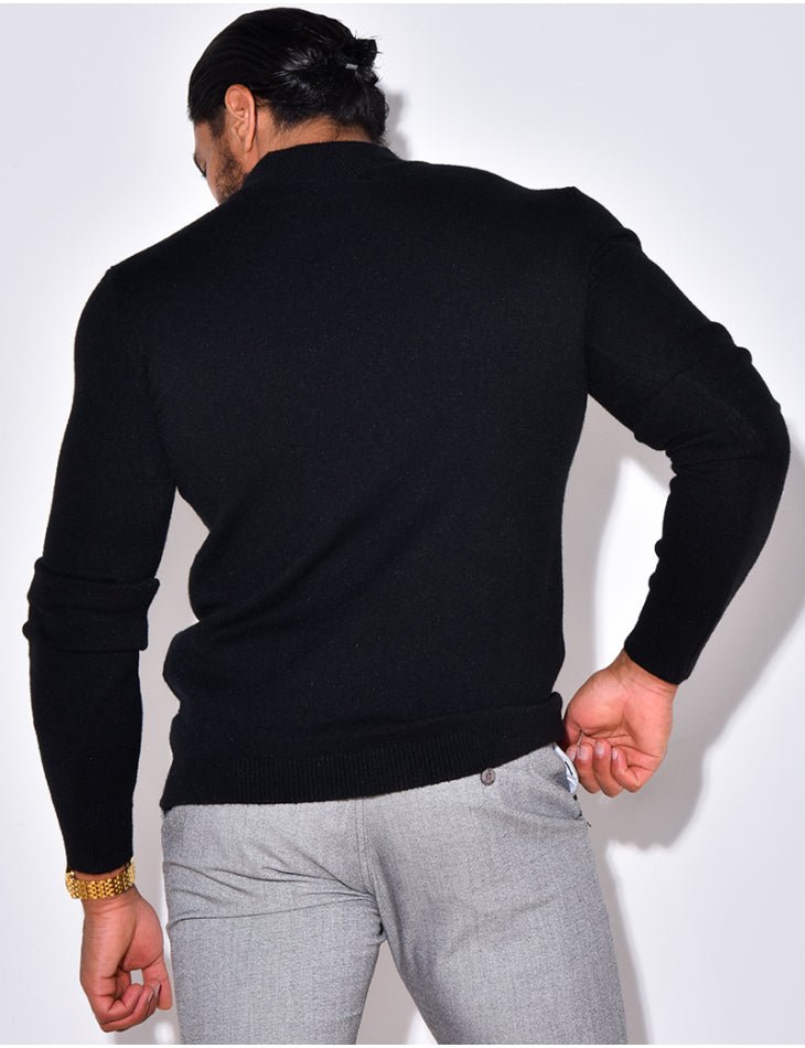 Knitwear Casual Sweater Half Zip voor Heren ~ Zwart