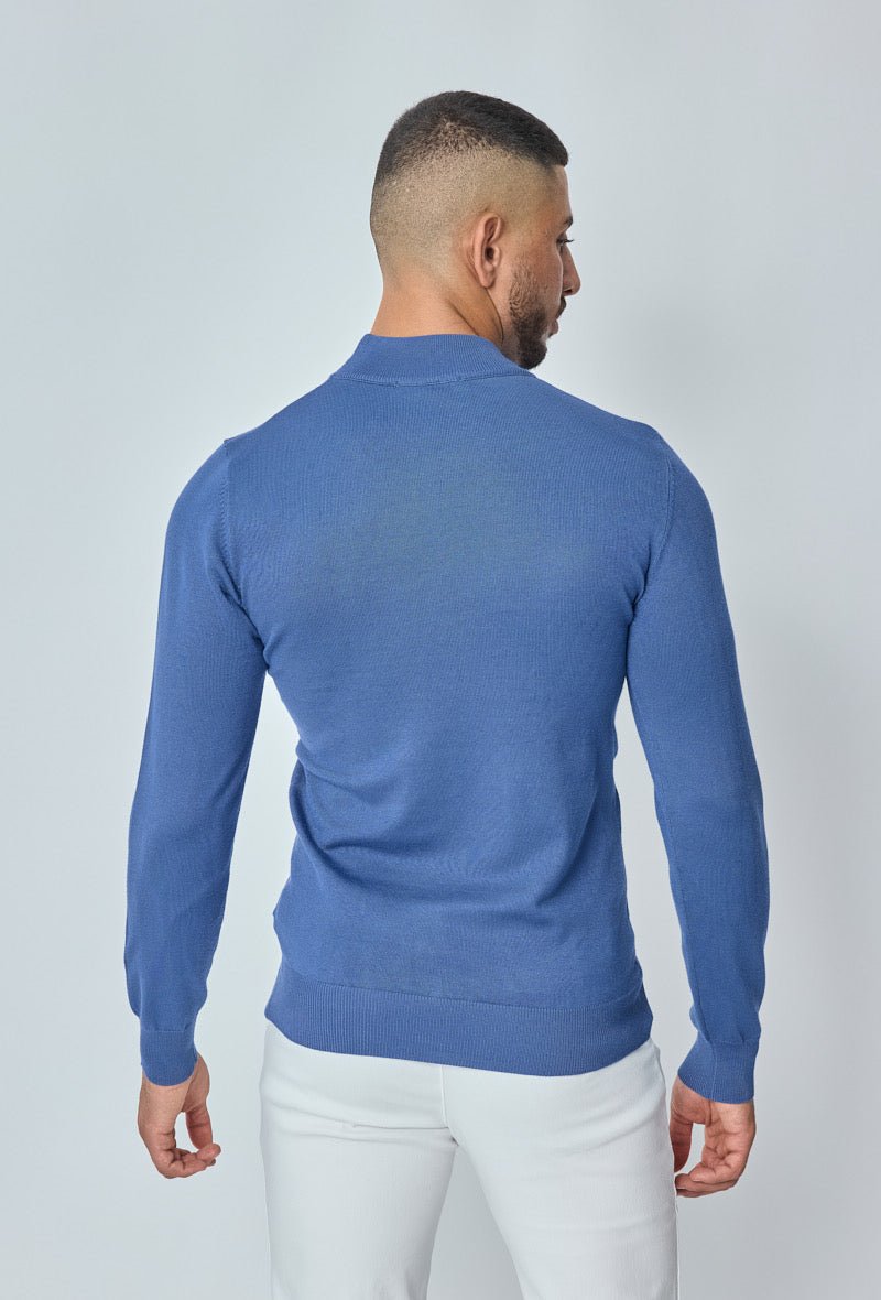 Knitwear Casual Sweater met Half Lange Kraag voor Heren ~ Blue Jean