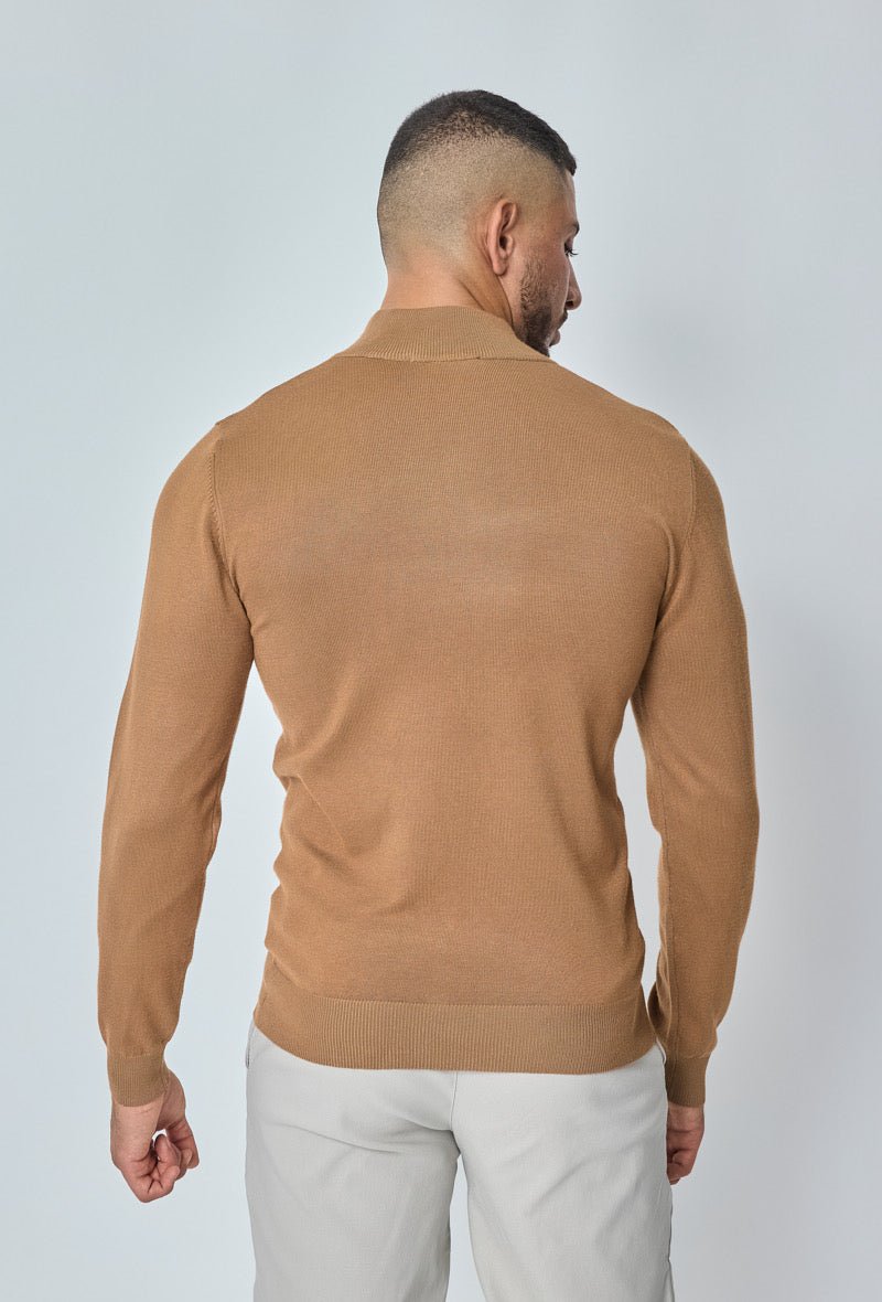 Knitwear Casual Sweater Half Zip voor Heren ~ Camel