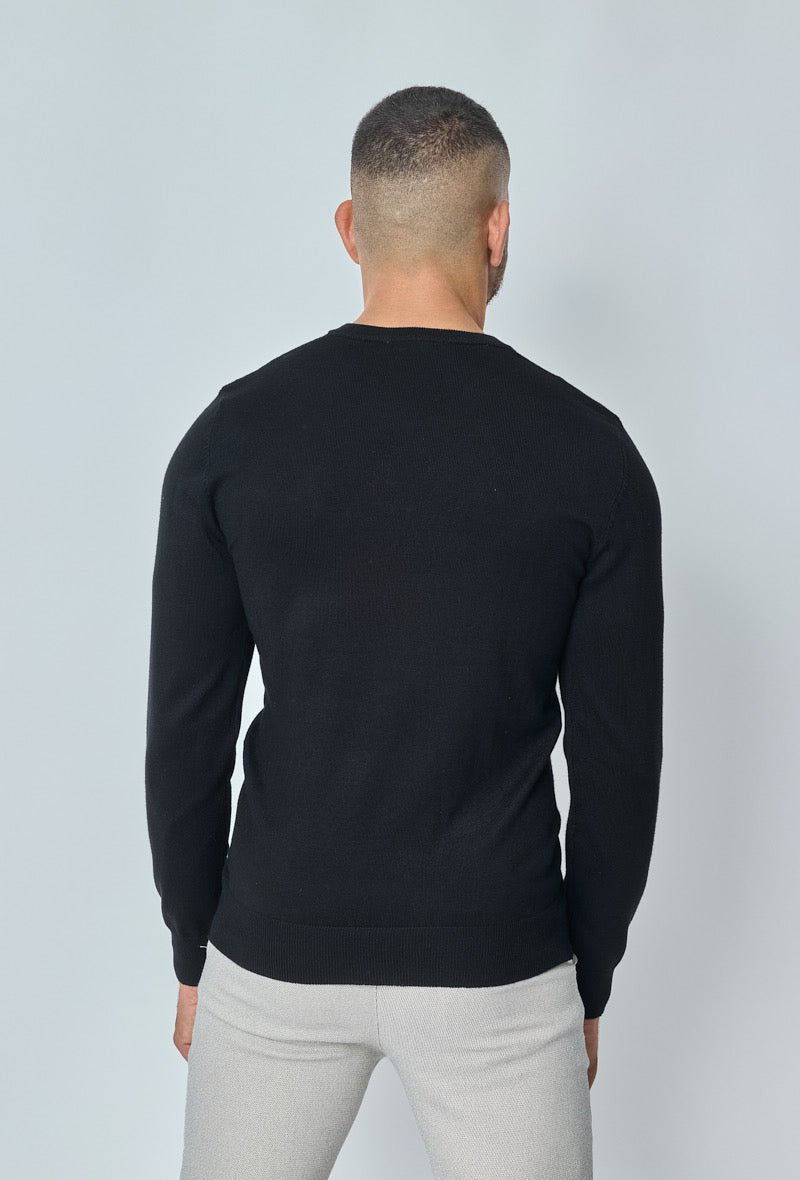 Knitwear Casual Sweater voor Heren met V kraag ~ Black