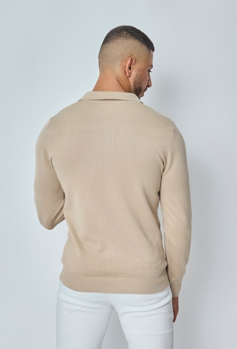 Knitwear Polo met Lange Mouw Heren Casual Sweater met knoopjes ~ Beige