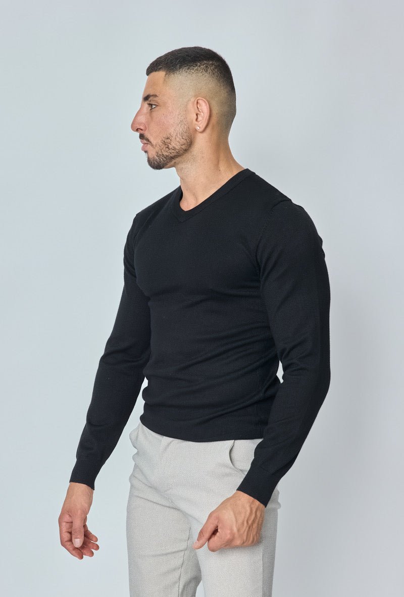 Knitwear Casual Sweater voor Heren met V kraag ~ Black