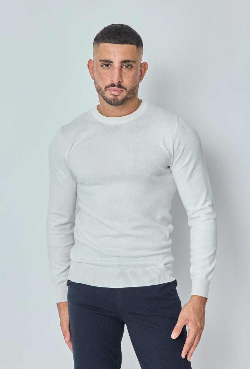 Witte casual sweater met ronde kraag