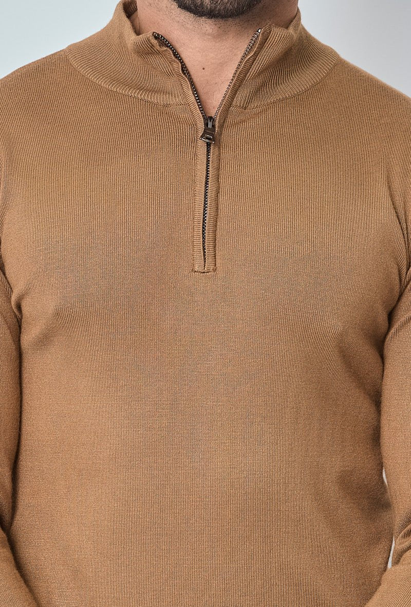 Knitwear Casual Sweater Half Zip voor Heren ~ Camel