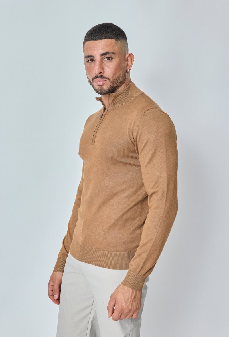 Knitwear Casual Sweater Half Zip voor Heren ~ Camel