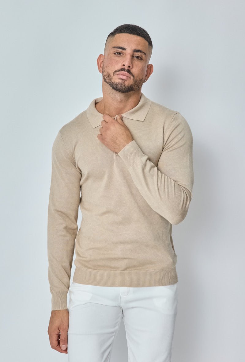 Beige polo met lange mouwen en knoopjes