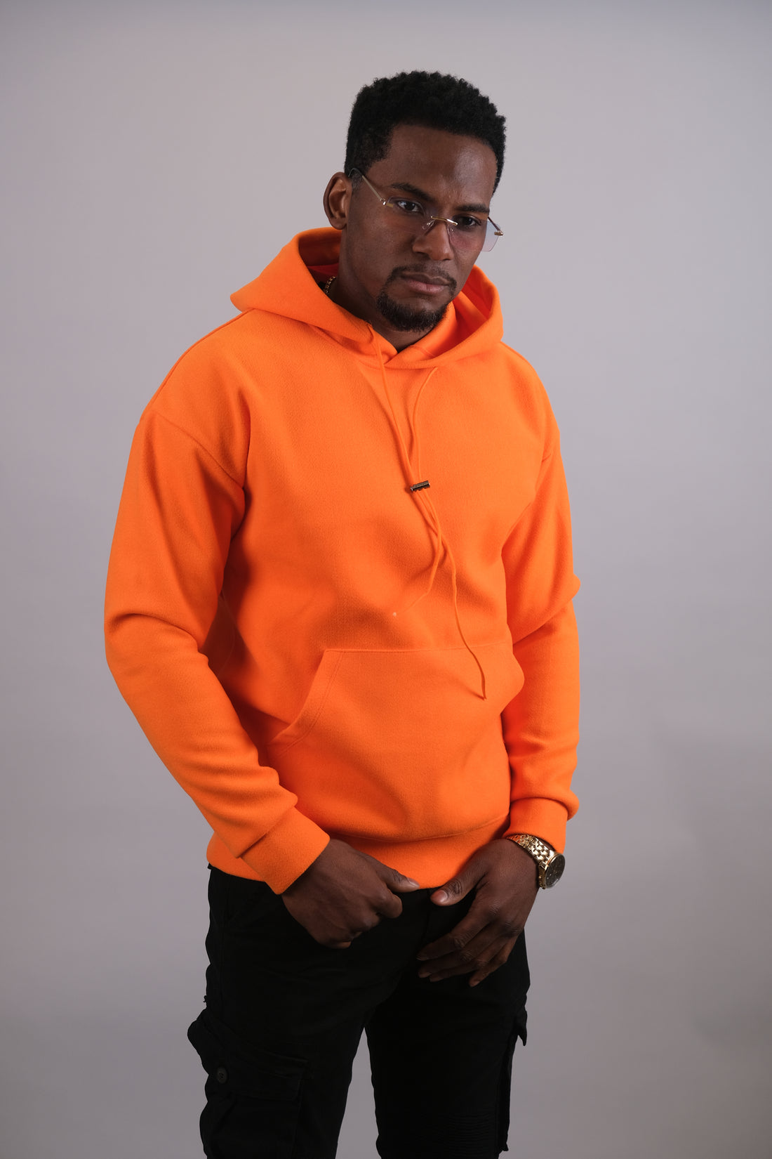 Oranje heren hoodie met touwtjes en capuchon