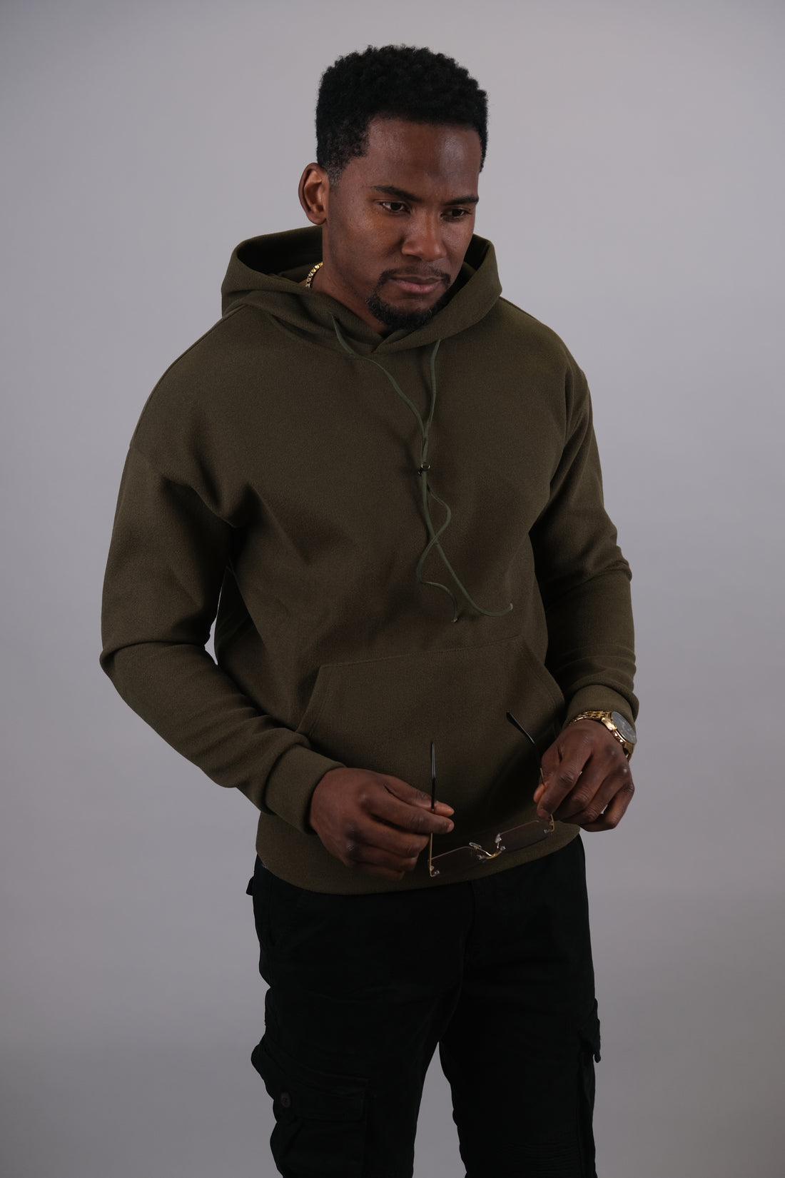 Basic khaki hoodie voor heren