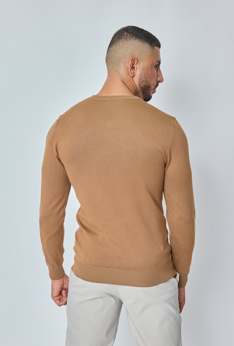 Knitwear Casual Sweater voor Heren met V kraag ~ Camel