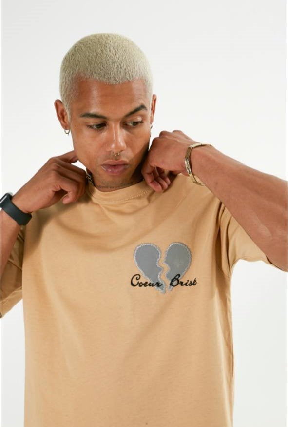 T-Shirt Coeur Brisé voor Heren met Bedrukking/Borduur- Beige