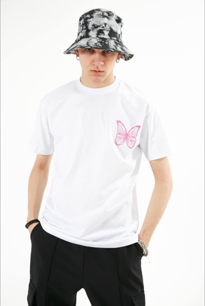 T-Shirt 'Butterfly' voor Heren met Bedrukking - White