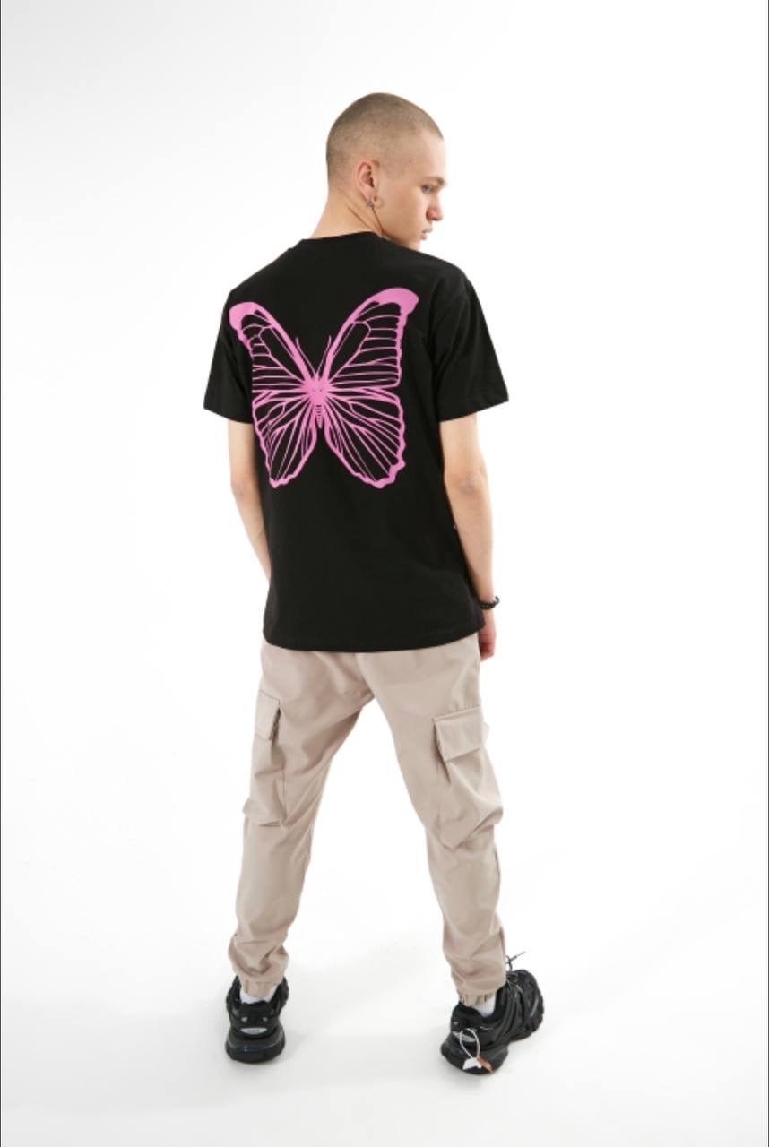 T-Shirt 'Butterfly' voor Heren met Bedrukking - Black