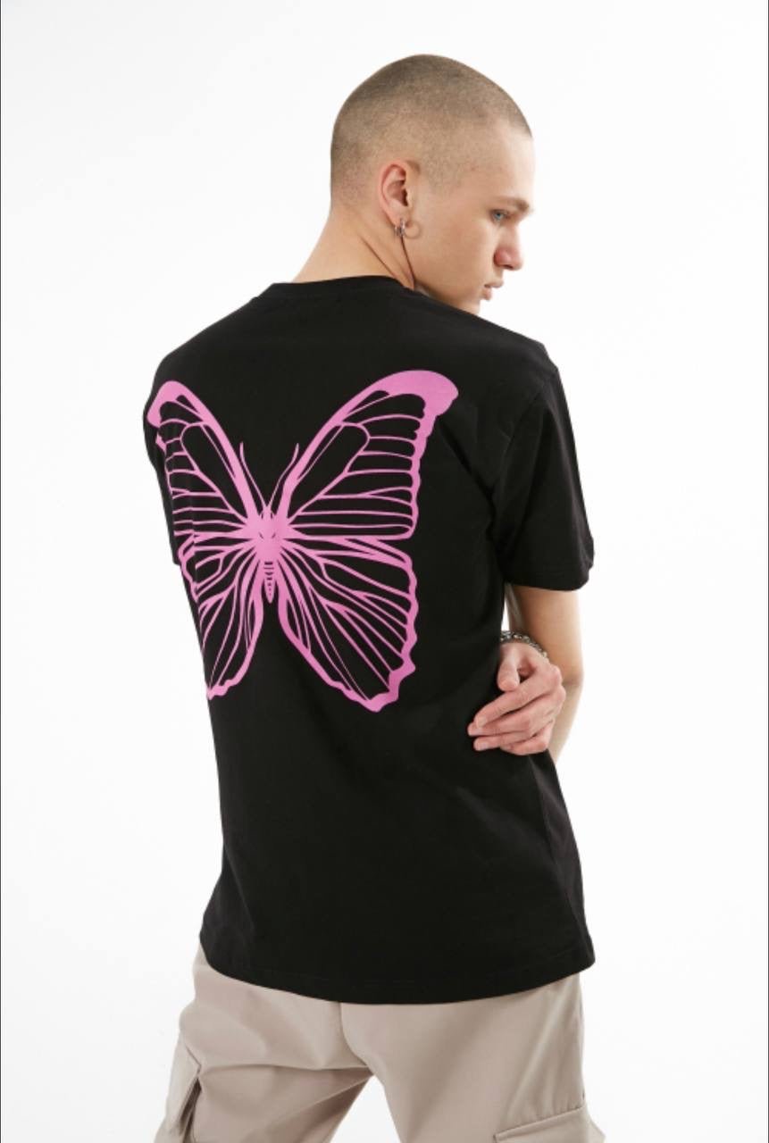 T-Shirt 'Butterfly' voor Heren met Bedrukking - Black