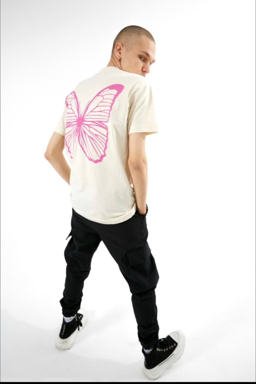 T-Shirt 'Butterfly' voor Heren met Bedrukking - Beige