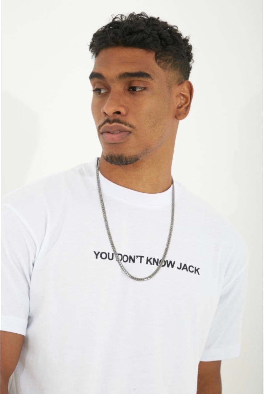 T-Shirt 'Don't know Jack' voor Heren met Bedrukking ~ Wit