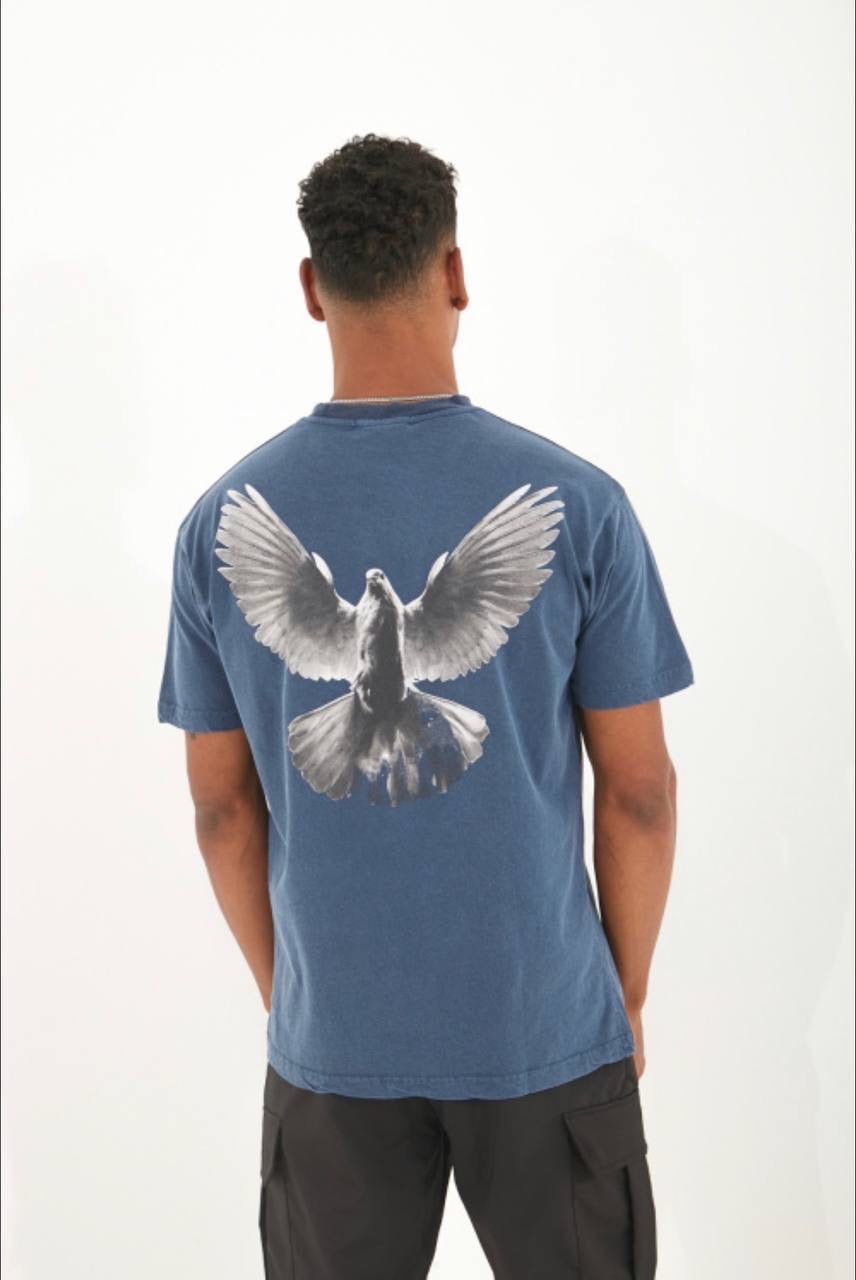 T-shirt 'Bird' voor heren met bedrukking - Navy