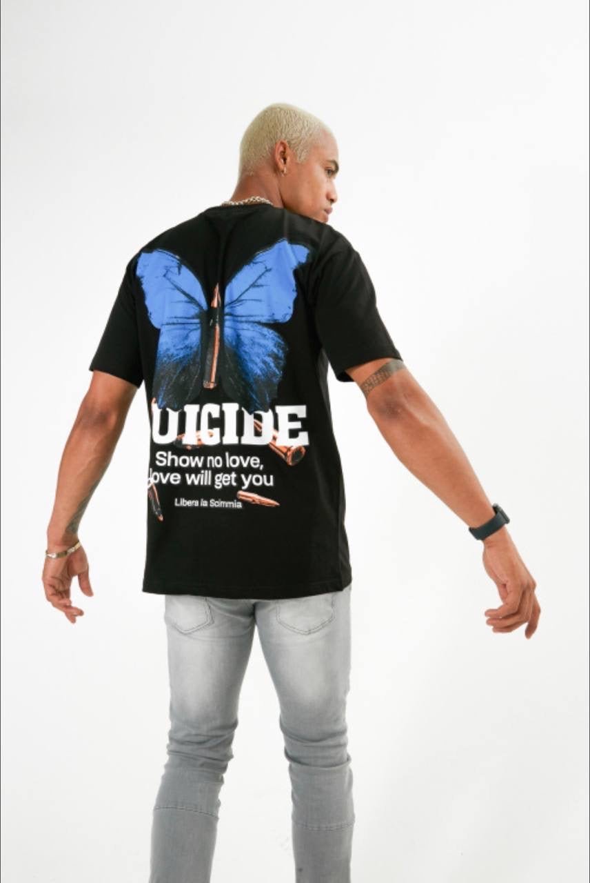 T-Shirt 'Suicide Butterfly' voor Heren met Bedrukking - Zwart