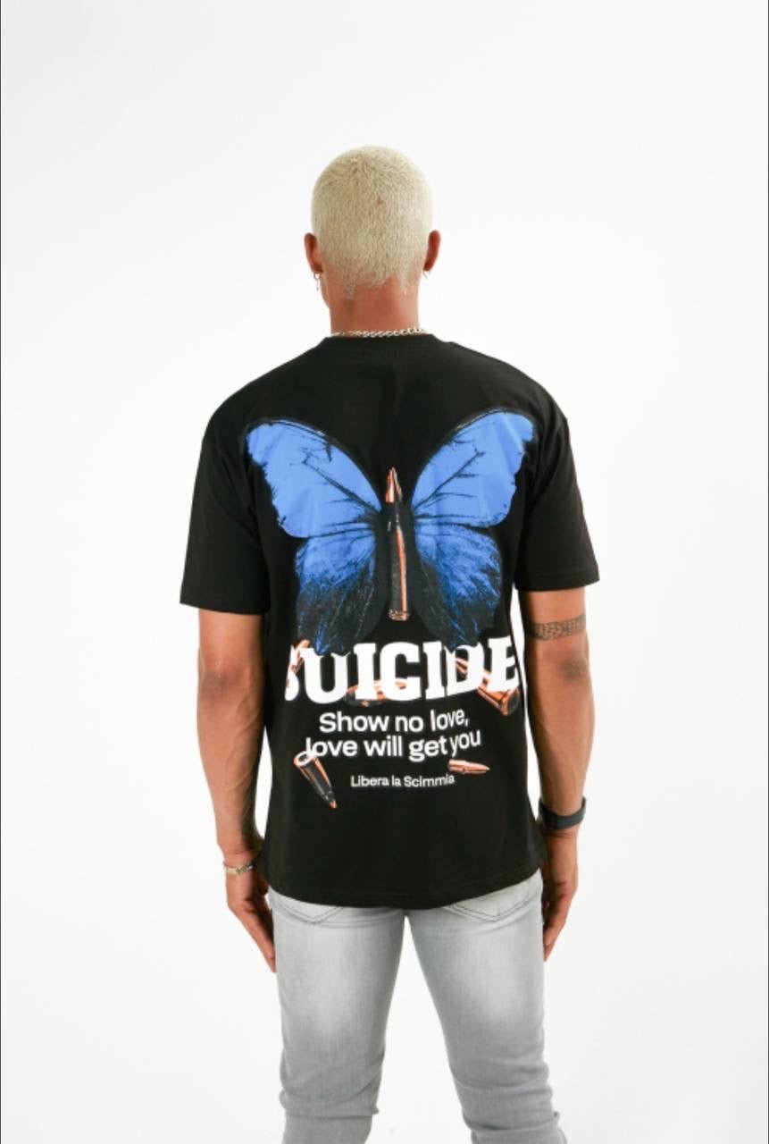 T-Shirt 'Suicide Butterfly' voor Heren met Bedrukking - Zwart