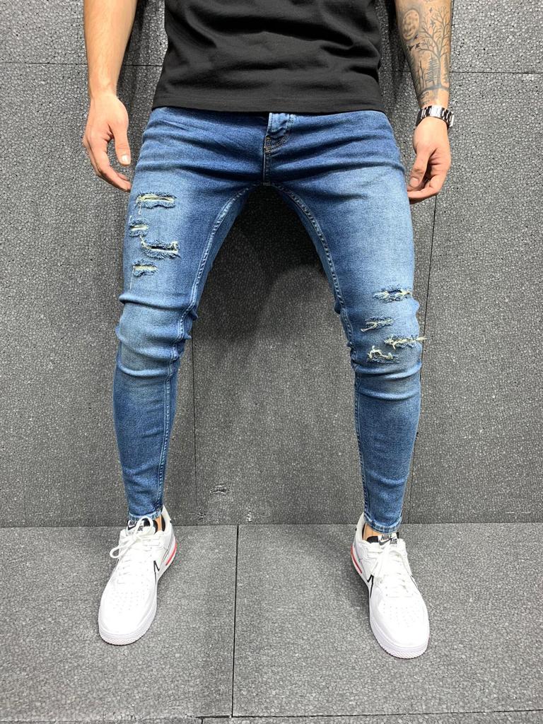 Blauwe skinny jeans met een ripped design