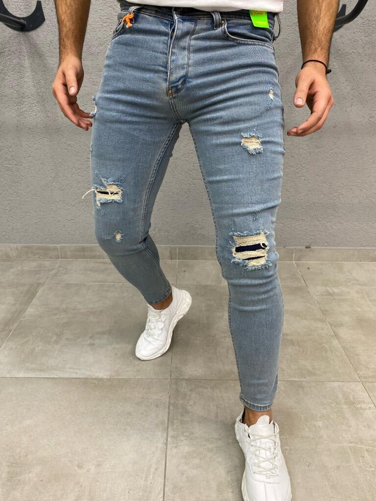 Blauwe skinny ripped jeans voor mannen