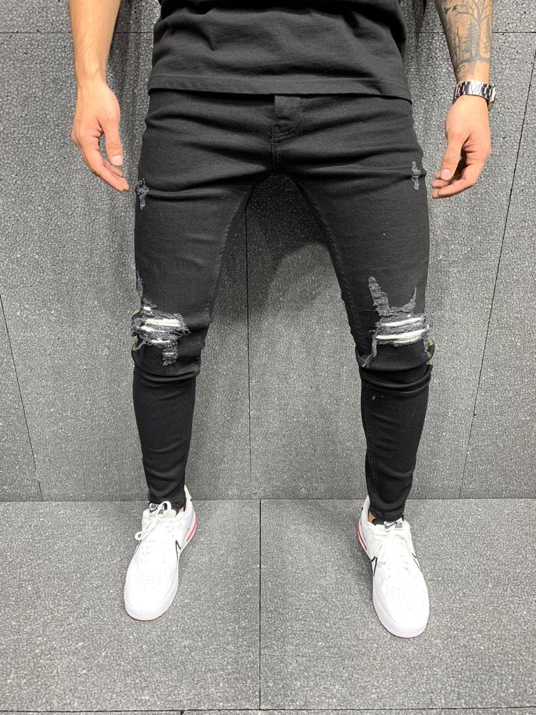 Premium Slimfit Ripped Stretch Jeans Heren ~ Zwart 5560-1