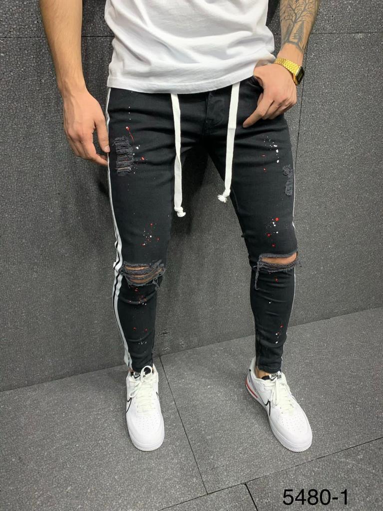 Premium Skinnyfit Ripped Stretch Jeans Heren met Verfspetters ~ 5480-1